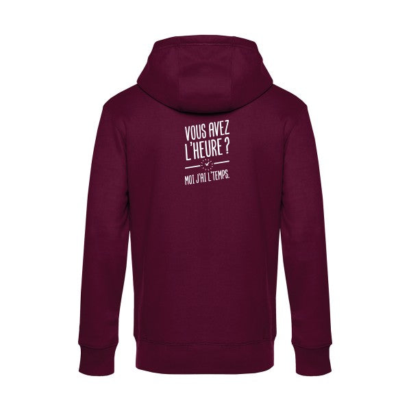Vous-avez-l-heure?-Moi-j-ai-l-temps. sweat shirt original Burgundy flex Blanc impression Dos