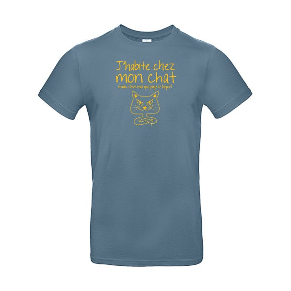 J'habite chez mon chatFlex jaune or - E190 T-shirt|Stone Blue||2XL