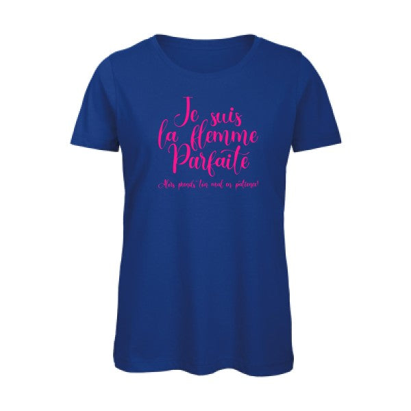 T shirt humour bio femme   femme bio|La flemme parfaite Rose Fluo 