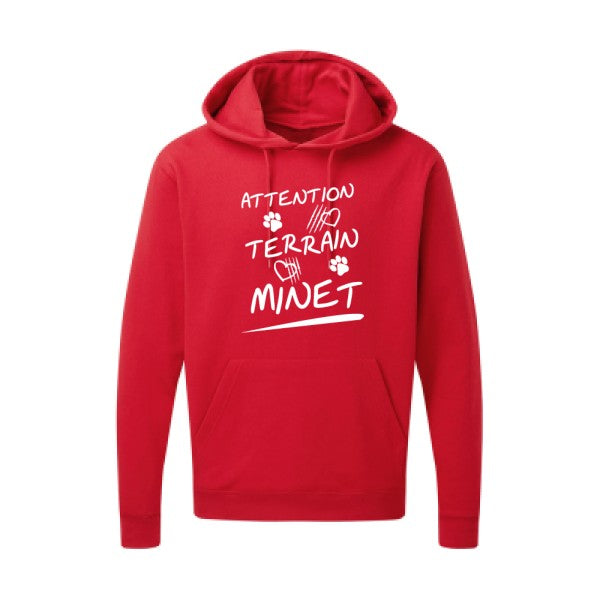 Attention Terrain Minet |Sweat  capuche humoristique Blanc 