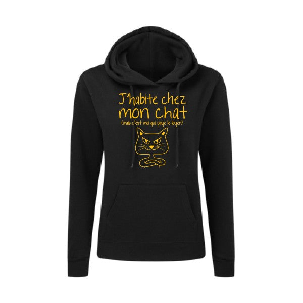 J'habite chez mon chat jaune Or |Sweat original à capuche Femme