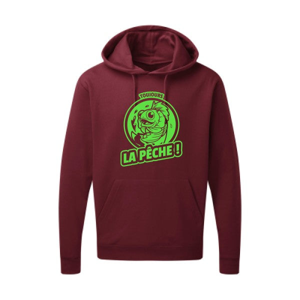 Toujours la pêche ! |Sweat  capuche humoristique Vert fluo 