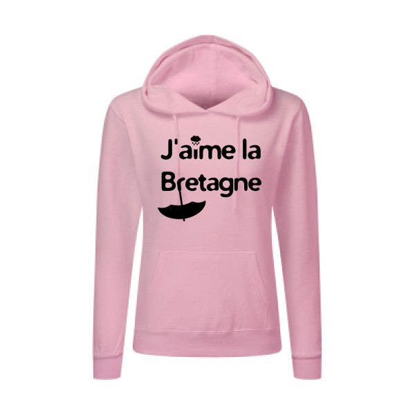 J'aime la Bretagne Noir |Sweat original à capuche Femme