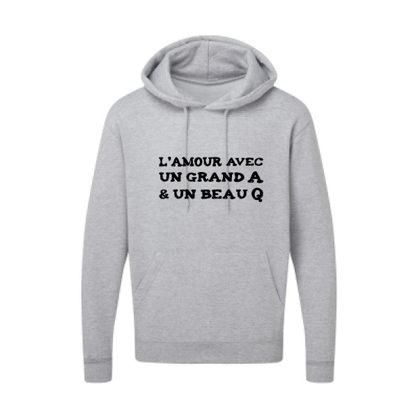 L'Amour avec un grand A et un beau Q |Sweat capuche imprimé|noir