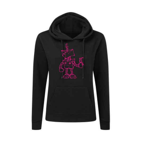 Robot & Bird Rose Fluo |Sweat original à capuche Femme