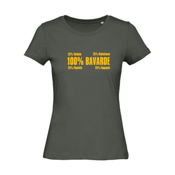 T shirt humour bio femme   femme bio|  Bavarde jaune Or 