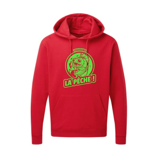 Toujours la pêche ! |Sweat  capuche humoristique Vert fluo 