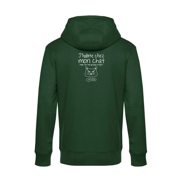 J-habite-chez-mon-chat sweat shirt original Bottle Green flex Blanc impression Dos