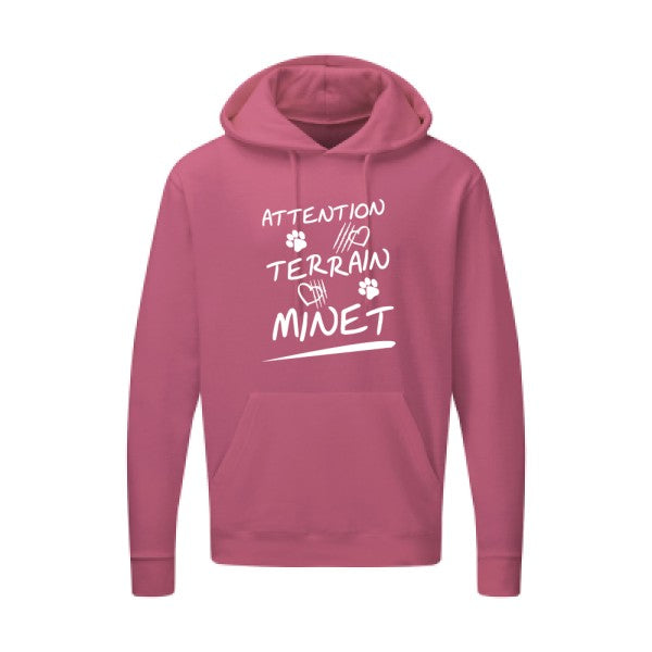 Attention Terrain Minet |Sweat  capuche humoristique Blanc 