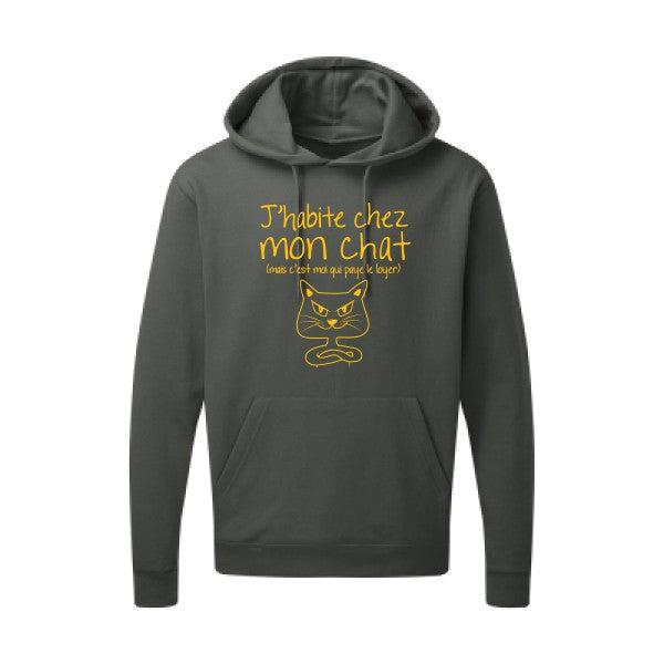 J'habite chez mon chat jaune Or |Sweat capuche imprimé homme