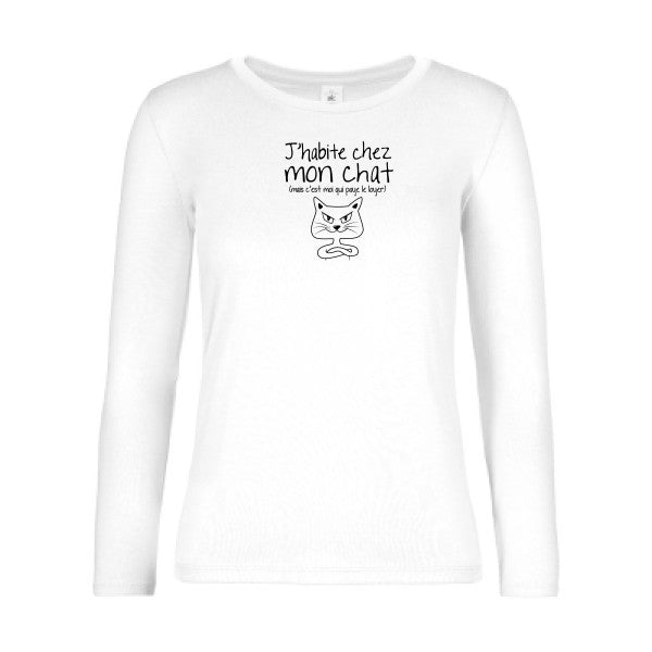 t-shirt lsl femme J-habite-chez-mon-chat White flex Noir