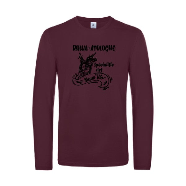 rhum atologue - t shirt- manches- longues- original- humour- Burgundy impression Face