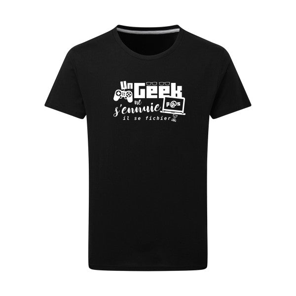 Un geek ne s'ennuie pas - Flex Blanc Tshirt original Dark Black  4XL