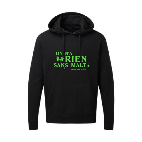 On n'a rien sans malt |Sweat  capuche humoristique Vert fluo 