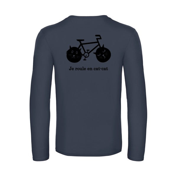 cat cat bike - t shirt- manches- longues- original- humour- Navy impression Dos