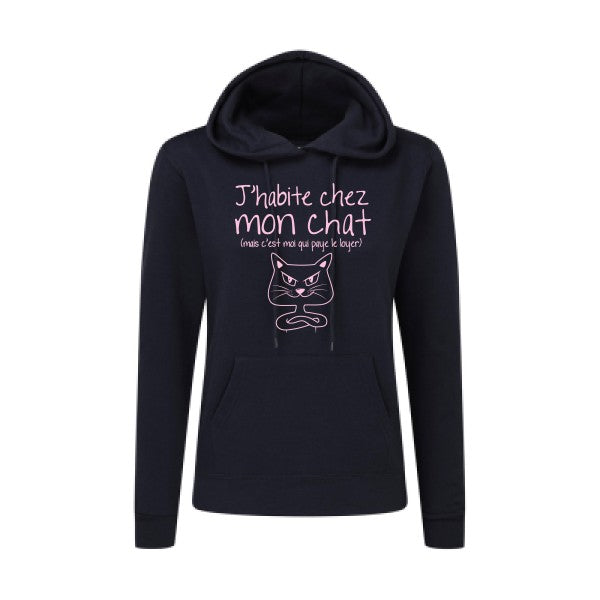 J'habite chez mon chat Rose |Sweat original à capuche Femme