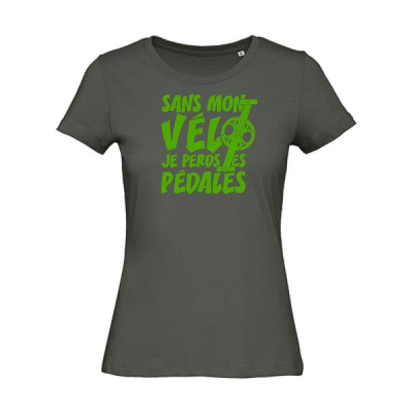 T shirt humour bio femme   femme bio|Sans mon vÃ©lo, je perds les pÃ©dales ! Vert pomme 