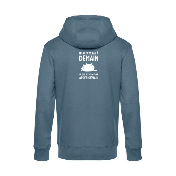 Ne-remets-pas-a-demain sweat shirt original nordic blue flex Blanc impression Dos
