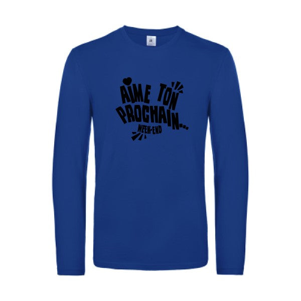 aime ton prochain  - t shirt- manches- longues- original- humour- Royal Blue impression Face