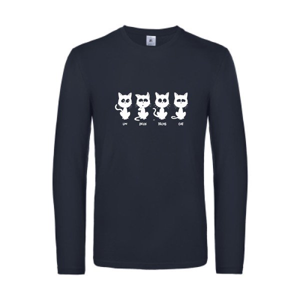un deux trois cat - t shirt- manches- longues- original- humour- Navy impression Face