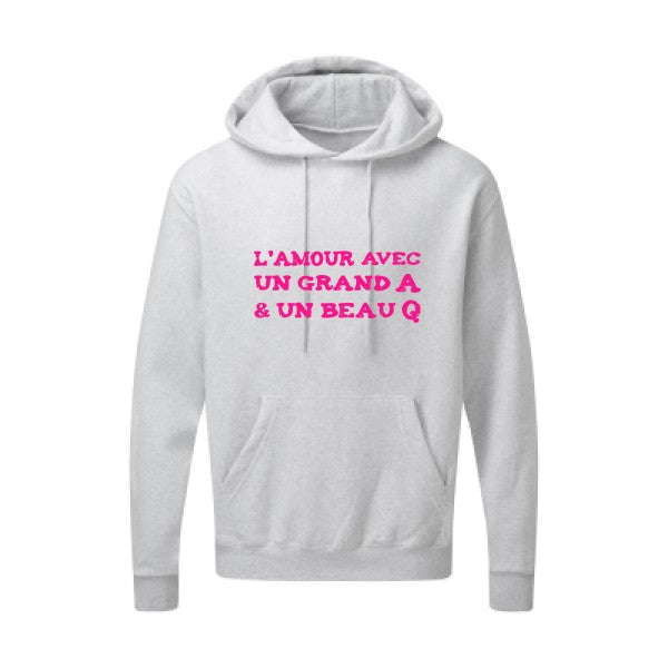 L'Amour avec un grand A et un beau Q |Sweat capuche imprimé|Rose Fluo