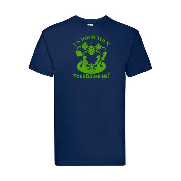 T-shirt|Un pour tous, Tous bourrins ! |Vert pomme|Fruit of the loom 205  G