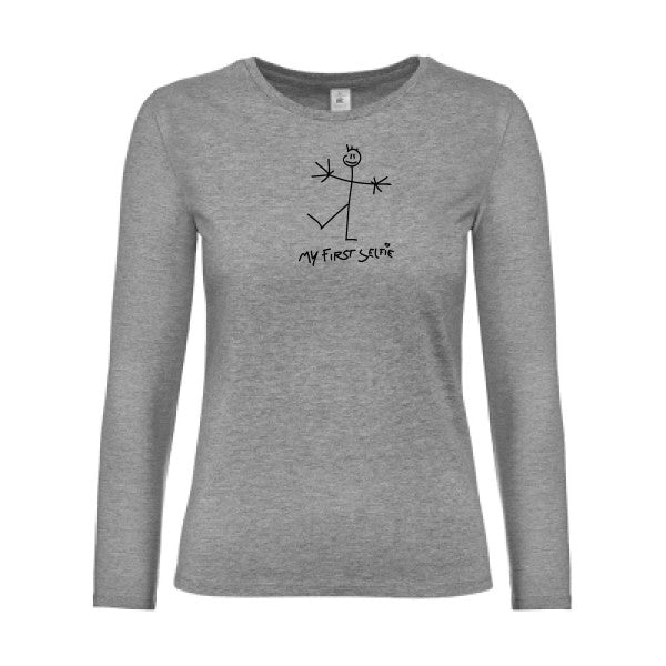 t-shirt lsl femme First-Selfie Sport Grey flex Noir