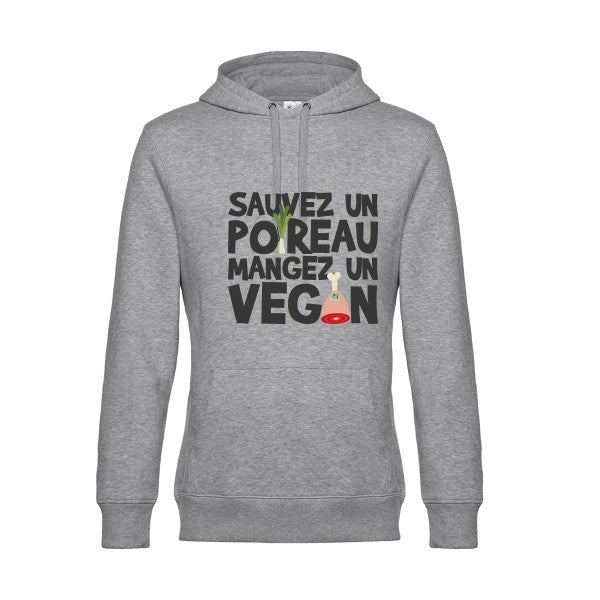 vegan-poireau- Sweat à capuche original Heather Grey - RueDuTeeshirt