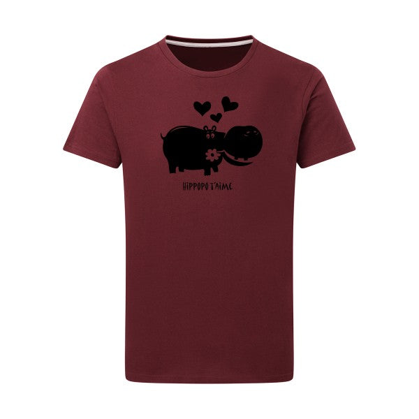 Hippopo t'aime noir -Flex noir sur T-shirt SG  Burgundy  2XL