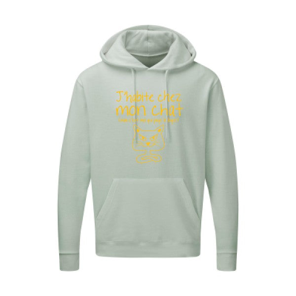 J'habite chez mon chat jaune Or |Sweat capuche imprimé homme