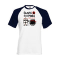 T-shirt fruit of the loom baseball  Sushi et Maki  couleur White/Deep Navy