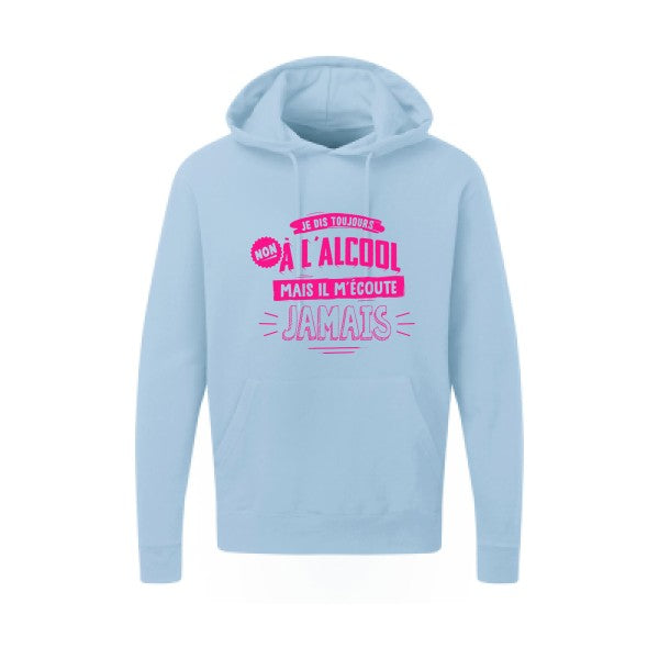 Non à l'alcool  |Sweat  capuche humoristique Rose fluo 