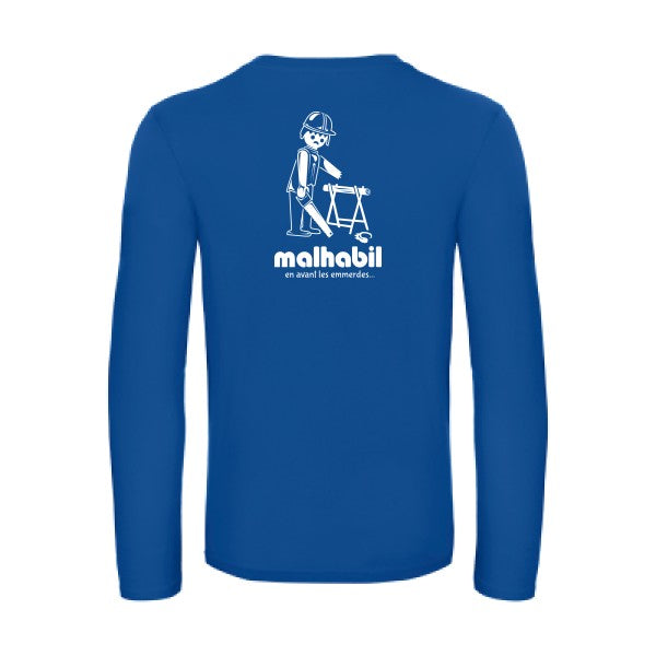malhabil... - t shirt- manches- longues- original- humour- Royal Blue impression Dos