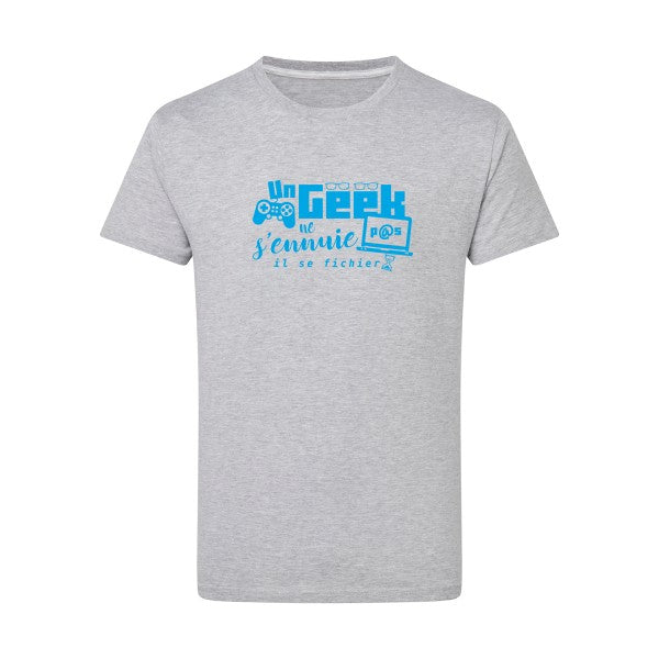 Un geek ne s'ennuie pas - Flex bleu clair Tshirt original Light Oxford  5XL