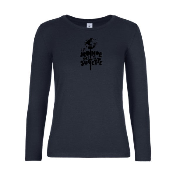 t-shirt lsl femme Le-Monde-part-en-Sucette Navy flex Noir