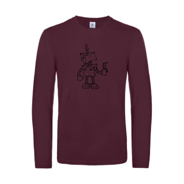 robot & bird - t shirt- manches- longues- original- humour- Burgundy impression Face