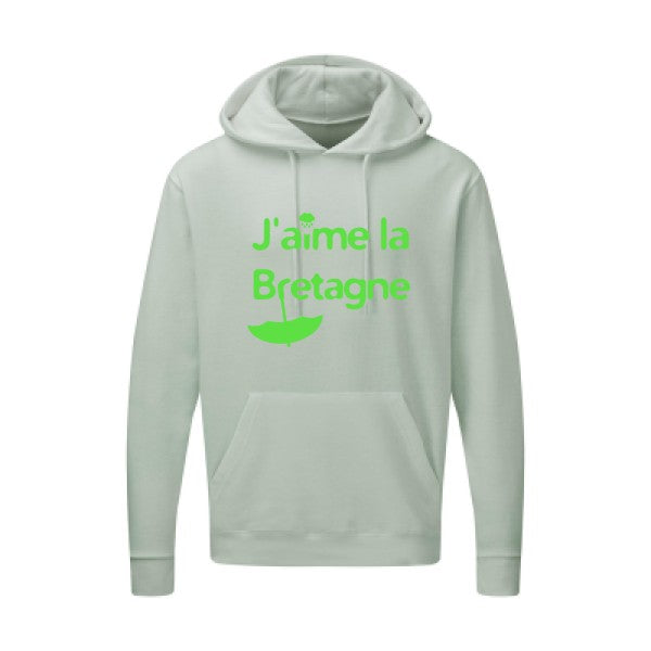 J'aime la Bretagne |Sweat  capuche humoristique Vert fluo 