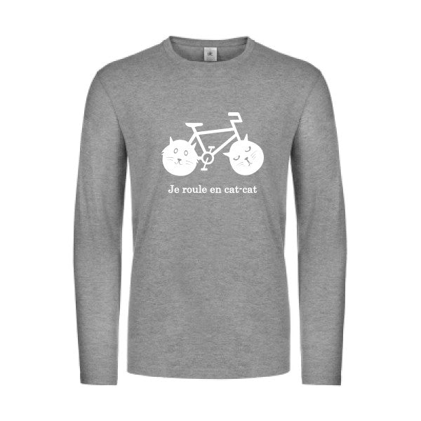 cat cat bike - t shirt- manches- longues- original- humour- Sport Grey impression Face