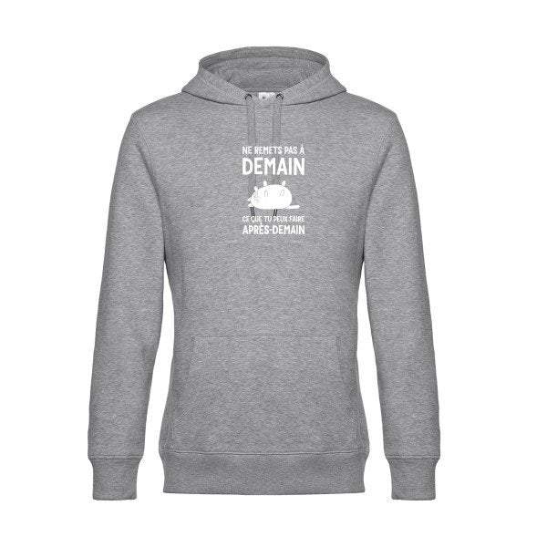 Ne-remets-pas-a-demain sweat shirt original Heather Grey flex Blanc impression Face