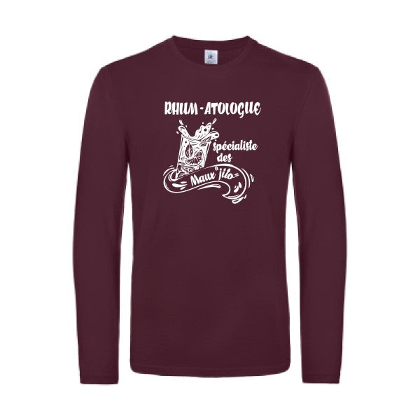 rhum atologue - t shirt- manches- longues- original- humour- Burgundy impression Face