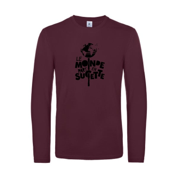 le monde part en sucette - t shirt- manches- longues- original- humour- Burgundy impression Face