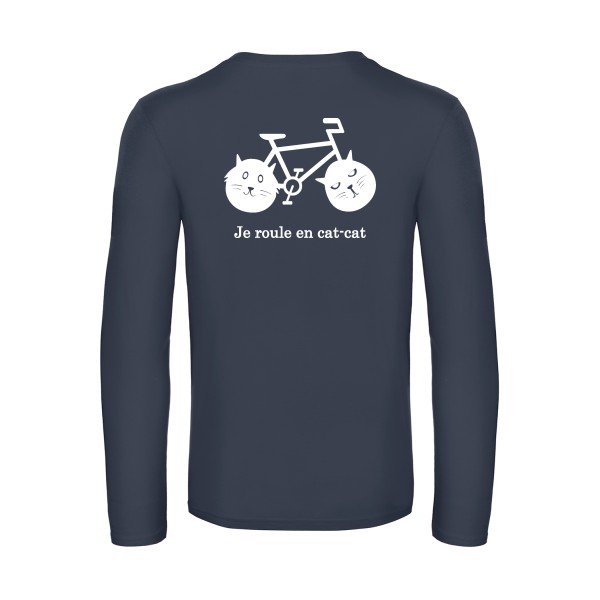 cat cat bike - t shirt- manches- longues- original- humour- Navy impression Dos