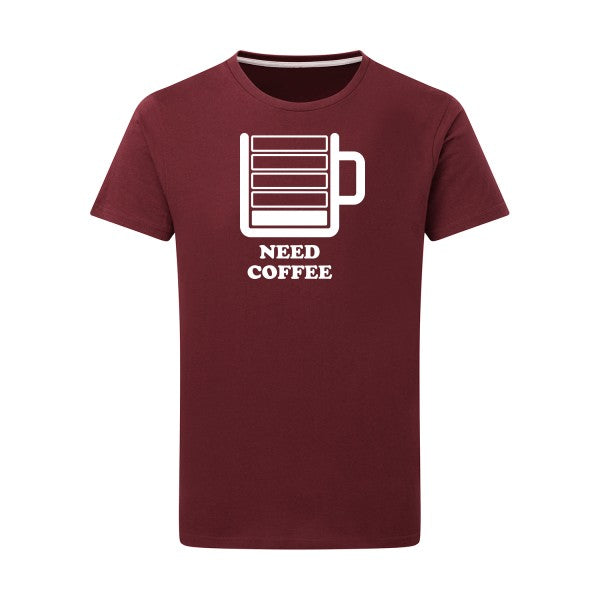 Need Coffee -Flex Blanc sur T-shirt SG  Burgundy  2XL