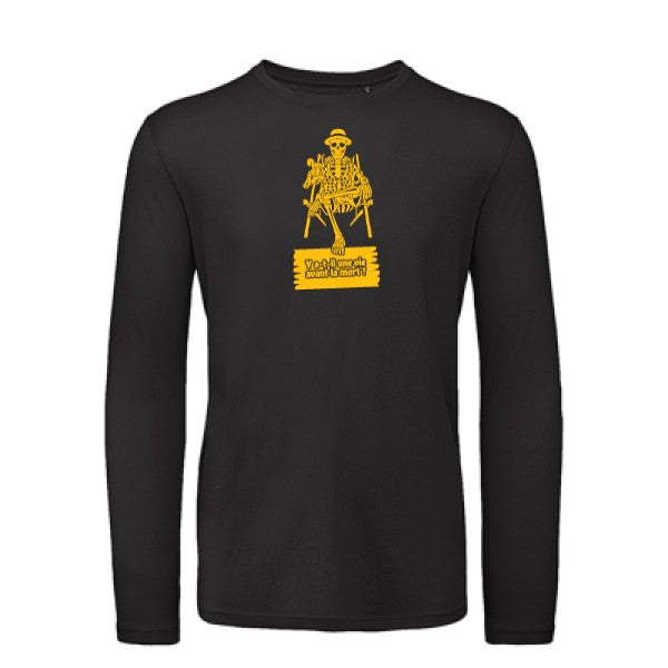 Y a-t-il une vie avant la mort ? jaune Or |T shirt bio homme rigolo manches longues