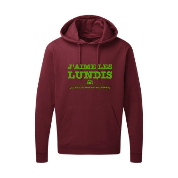 J'aime les lundis quand... Vert pomme |Sweat capuche imprimé homme