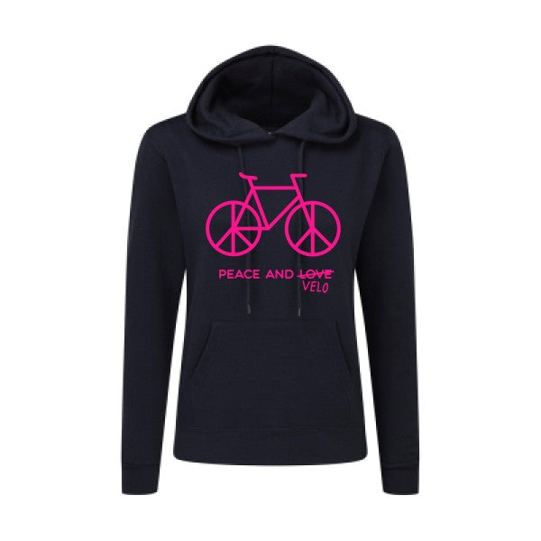 Peace and vélo Rose Fluo |Sweat original à capuche Femme