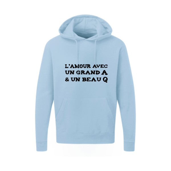 L'Amour avec un grand A et un beau Q |Sweat capuche imprimé|noir