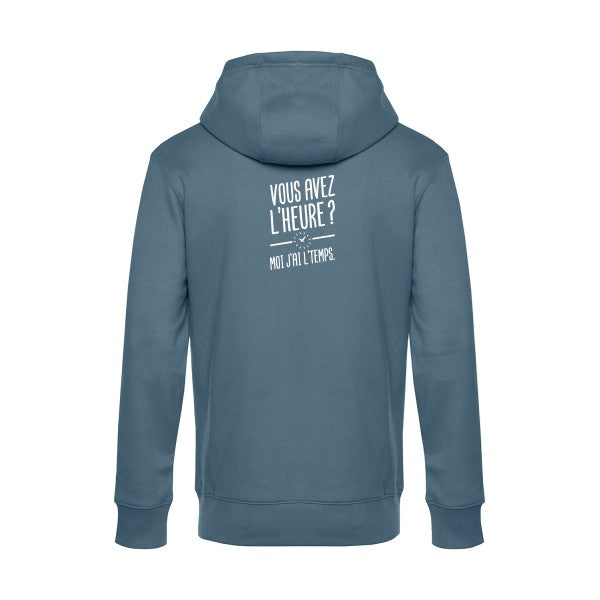 Vous-avez-l-heure?-Moi-j-ai-l-temps. sweat shirt original nordic blue flex Blanc impression Dos