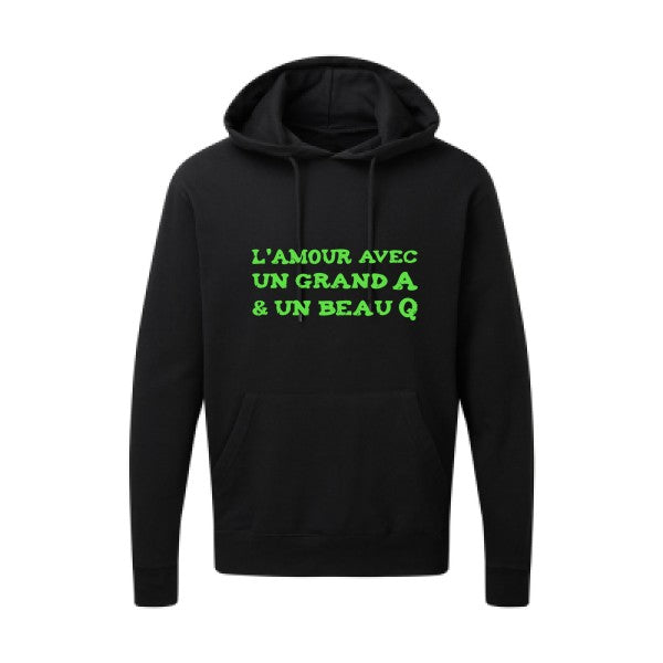 L'Amour avec un grand A et un beau Q |Sweat capuche imprimé|Vert fluo