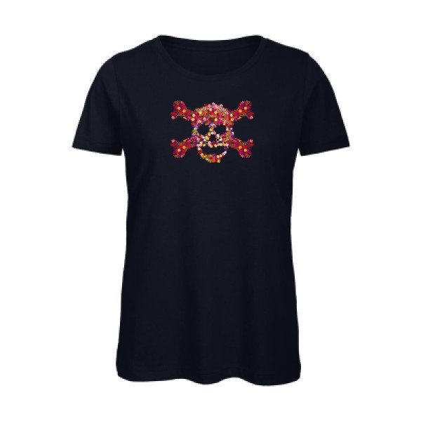 Floral-skull- - t-shirt original femme Navy